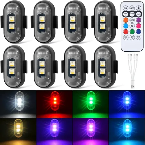 Vista 10 de 4 luces estroboscópicas LED inalámbricas con control remoto, 8 colores recargables, luces LED anticolisión, luces de advertencia de emergencia