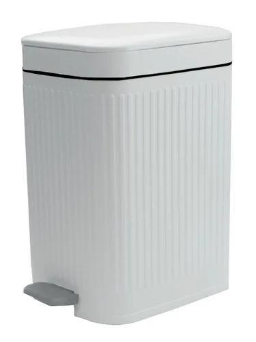 Vista 10 de Feisco Cubo de basura pequeño con tapa, cubo de basura pequeño para baño con pedal y tapa tipo prensa, cubo de basura delgado para cocina, baño, Gris