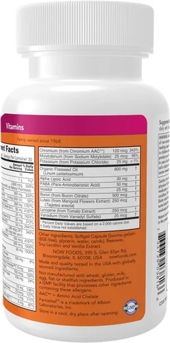 Vista 3 de NOW Suplementos, Multi Geles Líquidos con Luteína y Licopeno, además de Aceite de Semilla de Lino, 60 Cápsulas Blandas