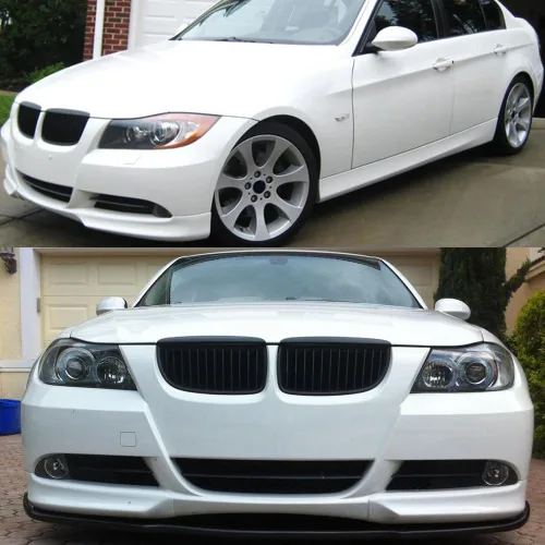 Vista 4 de IKON MOTORSPORTS, Parachoques de alerón delantero compatible con BMW 3 Series E90 2005-2008, estilo de fábrica pintado #A34 Metálico Ártico/Metálico