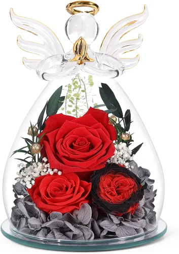 Vista 13 de Regalos para mamá, regalos de cumpleaños para mujeres, rosa preservada para siempre, flor en cristal, figuras de ángel, flores frescas para entrega