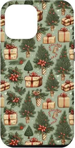 Vista 26 de Vintage Christmas Theme Holiday Trees, Presents, Teal, Bows Case for iPhone 17