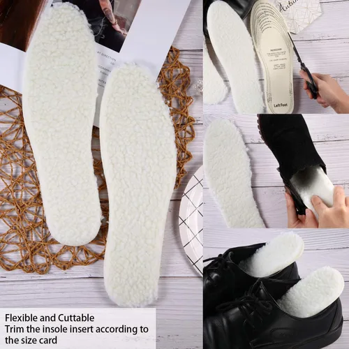 Vista 3 de Frienda 2 pares de plantillas de lana para zapatos para clima frío, cortadas a la medida, inserción de zapatos esponjosos, unisex, plantilla