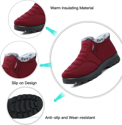 Vista 2 de SHIBEVER Botas de nieve para mujer, botines de invierno, impermeables, de cuero sintético, botas de moda con cremallera lateral, 5