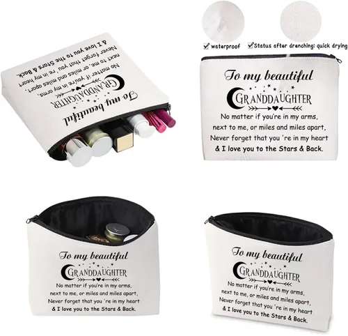 Vista 4 de CMNIM Bolsa de maquillaje para nieta, el mejor regalo para nieta de la abuela I Love You to The Stars & Back, Bolsa de maquillaje para nieta