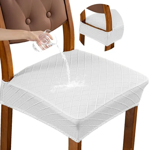 Vista 22 de Genina Juego de 2 fundas impermeables para sillas de comedor, fundas elásticas de jacquard extraíbles y lavables, sin fundas traseras, color beige