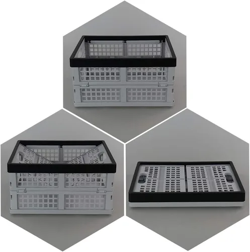 Vista 4 de Paquete de 4 cajas de almacenamiento plegables de plástico de 15 L, cajas plegables, cajas de almacenamiento apilables de plástico