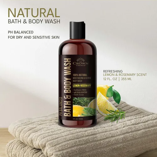 Vista 2 de Gel de baño natural para mujeres, hombres y niños, limón orgánico, 12 onzas, pH 5.5, mejor equilibrio de pH, jabón líquido para todo