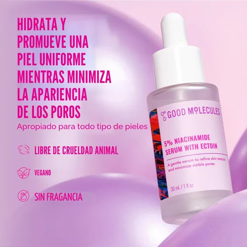 Vista 2 de Good Molecules Suero de Niacinamida al 5% con Ectoína - Suero Ultra Hidratante para Dirigirse a Poros Dilatados y Acné - Hidratante, Minimizador