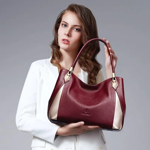 Vista 2 de Bolso de mano de cuero genuino para mujer, bolso de hombro con asa superior