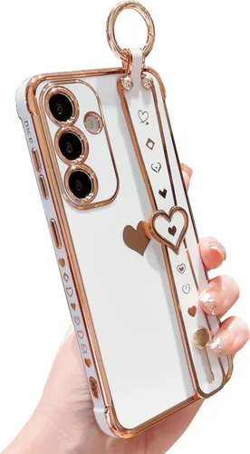 Vista 6 de DEFBSC Funda compatible con Samsung Galaxy S23, con borde galvanizado con correa para la muñeca, protección completa de la cámara, esquinas