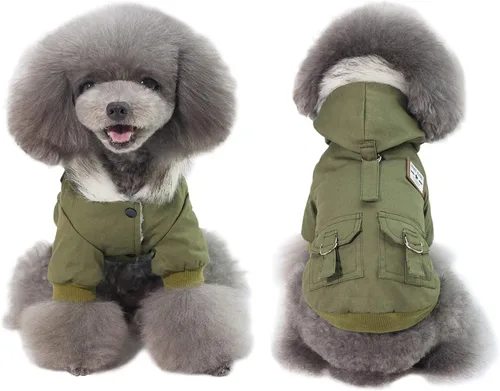 Vista 7 de Gabardina cálida con capucha para perro, resistente al viento, para clima frío (S, negro gris)