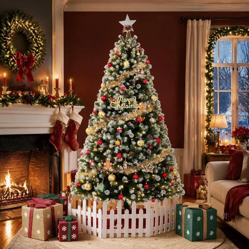 Vista 9 de Árbol de Navidad artificial esmerilado preiluminado con piñas, 7.5 pies Verde con piñas