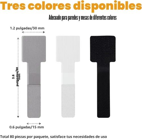 Vista 5 de 80 piezas de correas de velcro para cables, gestión de cables debajo del escritorio, bridas de cable autoadhesivas, organizadores de cables Blanco