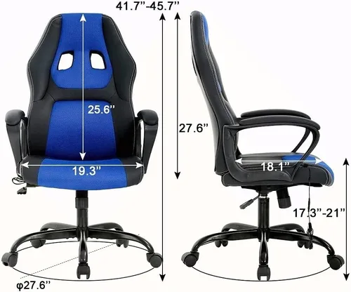 Vista 3 de HHS Silla reclinable de oficina para adultos, respaldo alto, de cuero, escritorio, juegos, carreras, ejecutiva, ergonómica, ajustable, giratoria