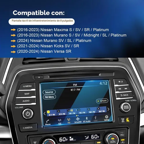 Vista 2 de LFOTPP Protector de pantalla de cristal para Nisasn Maxima (2016-2024)/Murano S (2016-2024)/Nisasn Kicks SV SR (2021-2024)/Nisasn Versa SR Murano S