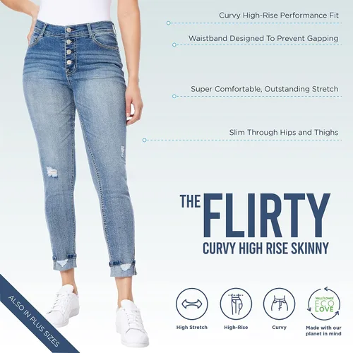 Vista 4 de WallFlower Pantalones de mezclilla Flirty con curvas y cintura alta Insta Stretch para mujer (estándar y más)