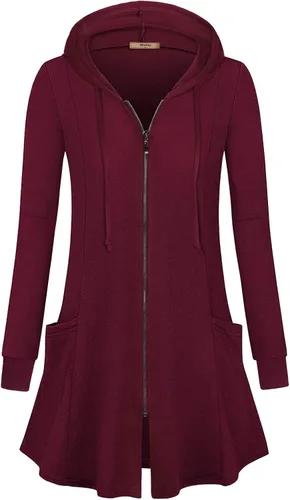 Vista 2 de Miusey - Sudadera larga con capucha y cremallera estilo túnica con frente abierto para mujer
