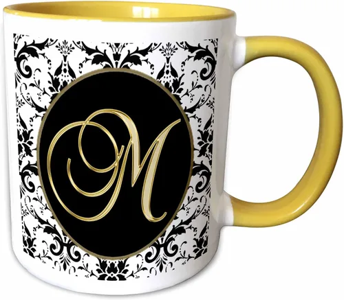 Vista 12 de 3dRose Image of The Script Letter M - Taza de cerámica, color blanco y negro, 11 oz Negro/Blanco