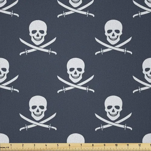 Vista 26 de Ambesonne The Yard, tela de calavera colorida con temática de Halloween, diseño de calavera y huesos cruzados, divertido estampado de dibujos