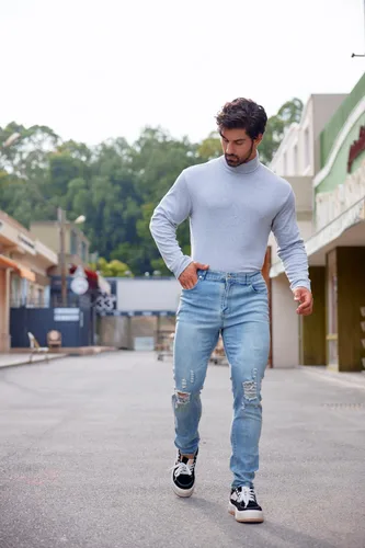 Vista 6 de LONGBIDA - Jeans para hombre, de tiro ajustado, con roto y desgastados