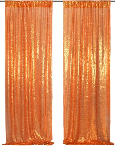 Vista 12 de Poise3EHome - Cortinas de lentejuelas con purpurina champagne, 2 piezas de 2 x 8 pies, paneles de purpurina para fiesta de Halloween, fiesta
