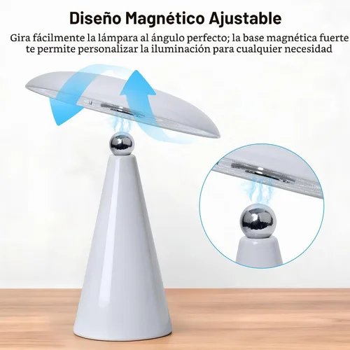 Vista 2 de Lámpara de setas de mediados de siglo moderna, lámpara de mesa LED recargable sin cable, luz de cabecera regulable táctil de 3 temperaturas