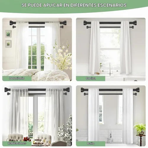 Vista 5 de TANGWIN Barras de Cortina Dobles Negras para Ventanas de 36 a 88: Barra de Cortina Doble Ajustable de Servicio Pesado para Dormitorio y Sala de Negro