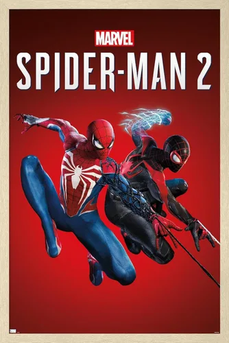 Vista 7 de Trends International Marvel's Spider-Man 2 - Póster de pared de arte con llave, 22.4 pulgadas de largo x 14.7 pulgadas, versión enmarcada de madera