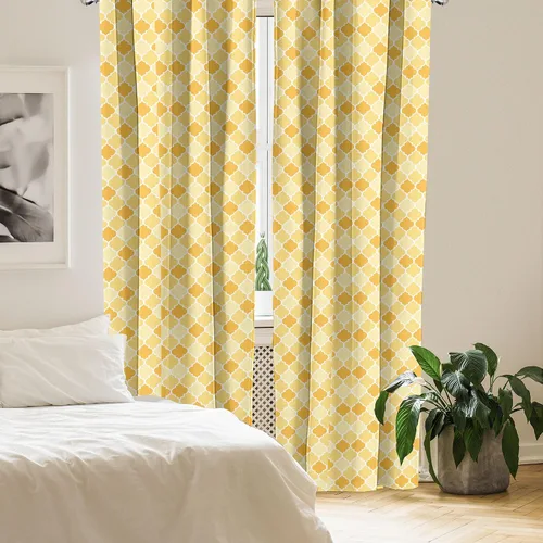 Vista 4 de Ambesonne Quatrefoil Window Curtains, Age-Old Trellis Pattern in The Shades of Yellow Historical Eastern, Lightweight Decor 2-Panel Set with Rod