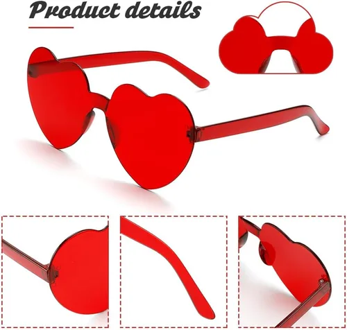 Vista 3 de Hoosmoon Lentes de sol con forma de corazón para mujer, 2 pares de lentes de sol para mujer, regalos de despedida de soltera, Rojo+Gris, M