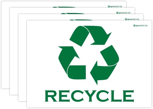 Vista 4 de IGNIXIA Paquete de 02 calcomanías de reciclaje autoadhesivas, calcomanías de reciclaje grandes de 10 x 7 pulgadas para papelera, etiquetas de Verde
