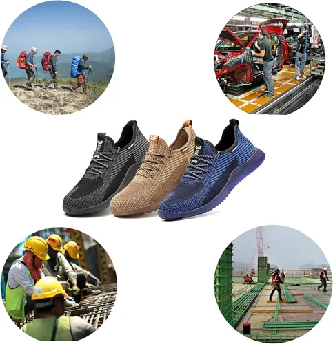 Vista 5 de SUADEX Zapatos indestructibles con punta de acero para hombres y mujeres, zapatos de seguridad para el trabajo, zapatos de construcción industrial
