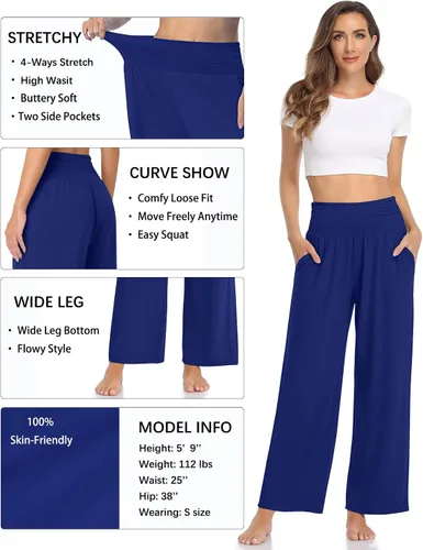 Vista 4 de TARSE - Pantalones de pierna ancha para mujer, pantalones deportivos informales y holgados para yoga, pantalones sueltos, cómodos, para descansar