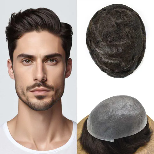 Vista 19 de Hombres Toupee Hair Thin Skin 0.06 Men's Toupee Hair Piece Remy Human Hair System Mens Hairpieces Invisable Hairline Protesis Capilar Para Hombre