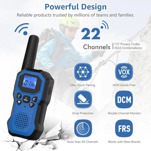 Vista 5 de Radios de 2 vías para adultos Walkie Talkies de largo alcance para niños, recargable, paquete de 4, camping, senderismo, esquí, equipo de crucero