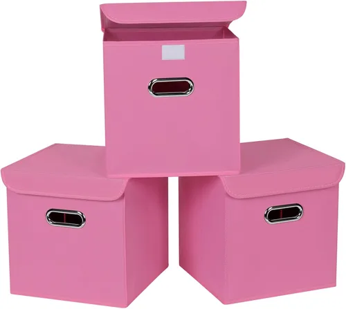 Vista 25 de Organizadores de Armario Contenedores de Almacenamiento de Tela Con Tapas Organizador de Cubo de Almacenamiento Plegable Cesta Con Asas, Cajas