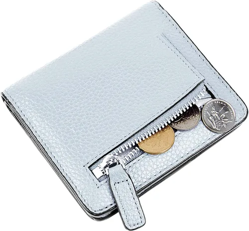Vista 6 de BIG SALE-AINIMOER billetera de bolsillo pequeña con cremallera, plegable, compacta de cuero con bloqueo por identificación por radiofrecuencia
