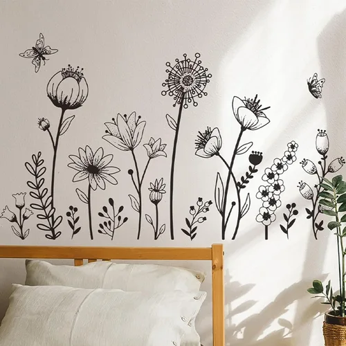 Vista 15 de Calcomanías de pared de rosas vívidas, calcomanías de pared florales de vid colgantes, calcomanías de mariposa, papel tapiz para despegar y pegar