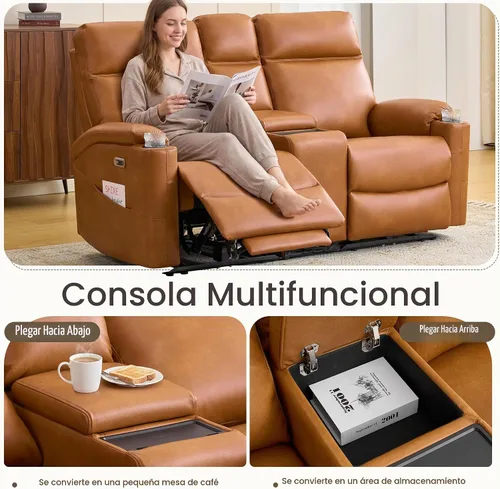 Vista 5 de Sofá biplaza reclinable eléctrico, sofá reclinable eléctrico Marrón