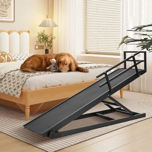 Vista 20 de Rampa para perros para cama, rampa de madera ajustable para mascotas de 46 Beige