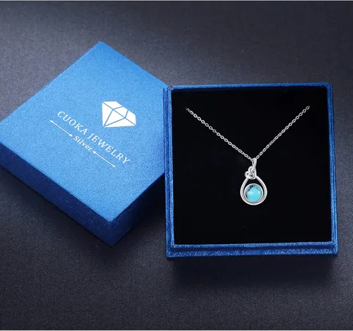 Vista 7 de AOVEAO Collar turquesa, plata de ley S925, corazón celta, nudo lágrima, collares para mujer y niña, Plata, no saber