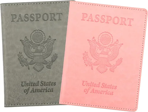 Vista 14 de Funda de cuero para pasaporte - Cartera de pasaporte de viaje para mujeres y hombres, artículos esenciales para el aeropuerto con protector, Negro