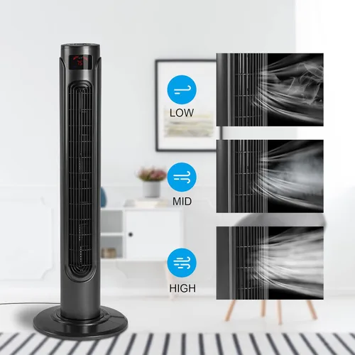 Vista 4 de Simple Deluxe Ventilador de torre oscilante eléctrico de 36 pulgadas con pantalla LED de control remoto y 3 velocidades, 3 modos, temporizador de 15
