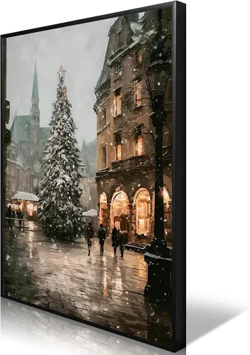 Vista 12 de uoyien Arte de pared vintage de Navidad, impresiones de pintura en lienzo, regalos de Navidad para niños, arte de pared estético de casa de campo