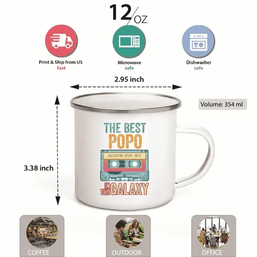 Vista 5 de Fathers Day Mothers Day Gift Funny Humor Galaxy Best POPO 12oz Enamel Silver Mug