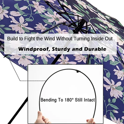 Vista 89 de LANBRELLA Paraguas plegable inverso compacto paraguas de viaje a prueba de viento automático
