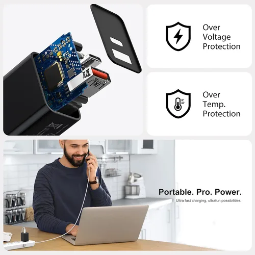 Vista 6 de Paquete de 3 cargadores tipo C, enchufe de pared USB C de doble puerto de 20 W PD y QC USB A bloque de carga rápida para Samsung Galaxy S24