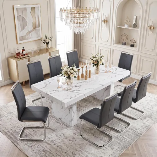 Vista 10 de gopop Juego de mesa de comedor de 7 piezas para 6, 63 pulgadas de mármol sintético
