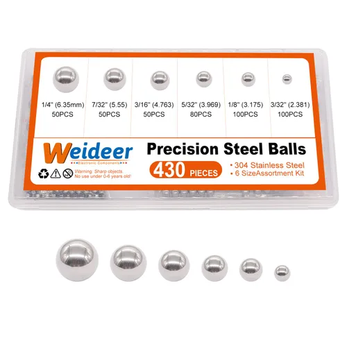 Vista 6 de weideer 430pcs Bolas de acero inoxidable de precisión bolas de rodamiento de bicicleta Bolas de mezcla de metal Kit surtido 1/4 "7/32" 3/16" 5/32
